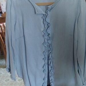 Chic Light Blue Ruffle Blouse